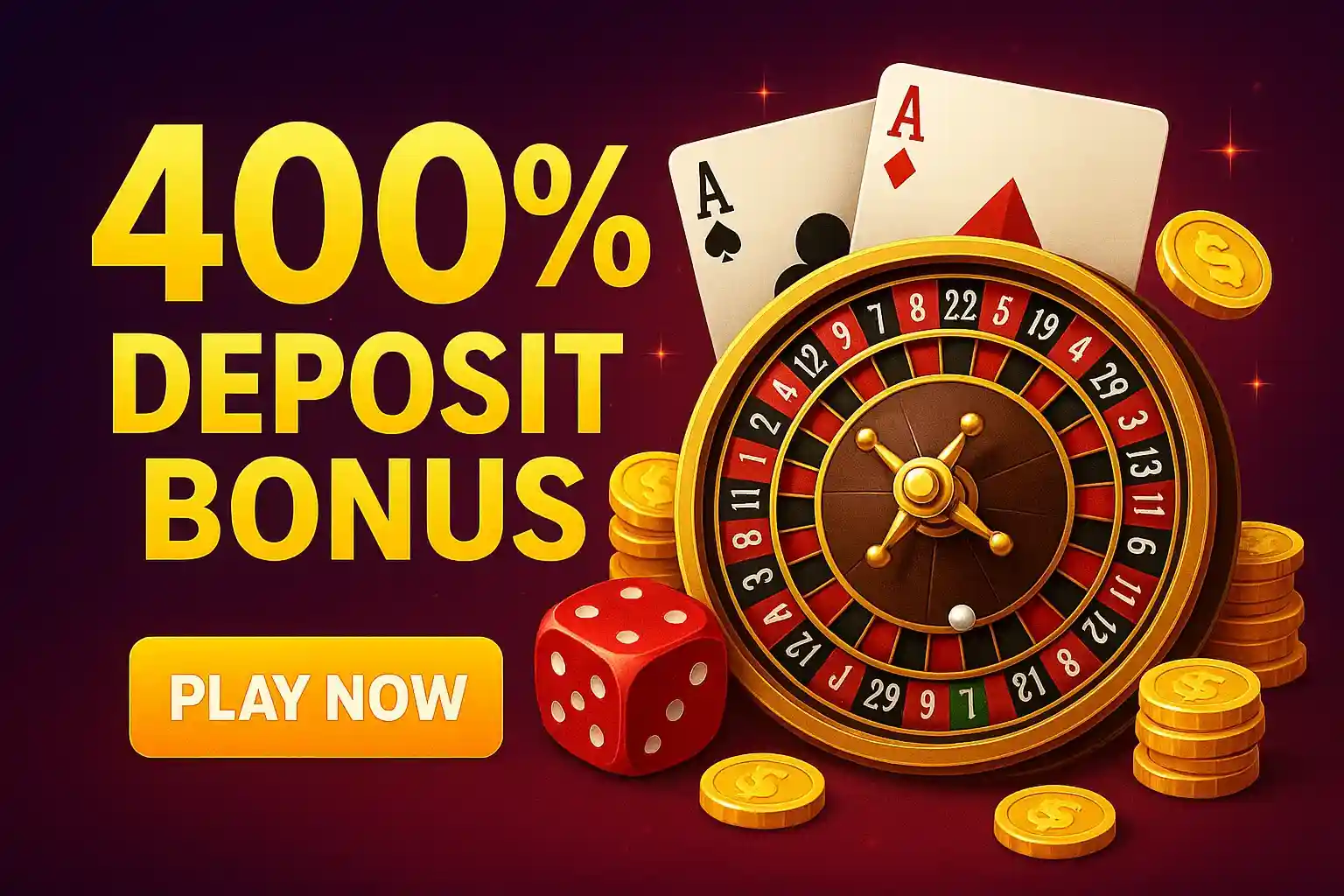 Casino deposit bonus promotion with reward chips and golden coins
