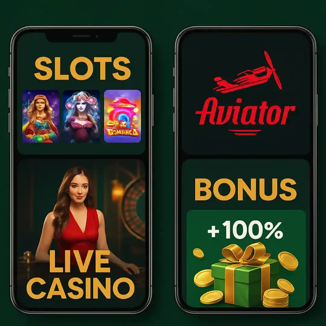 Collage of live casino and slot games available on the platform