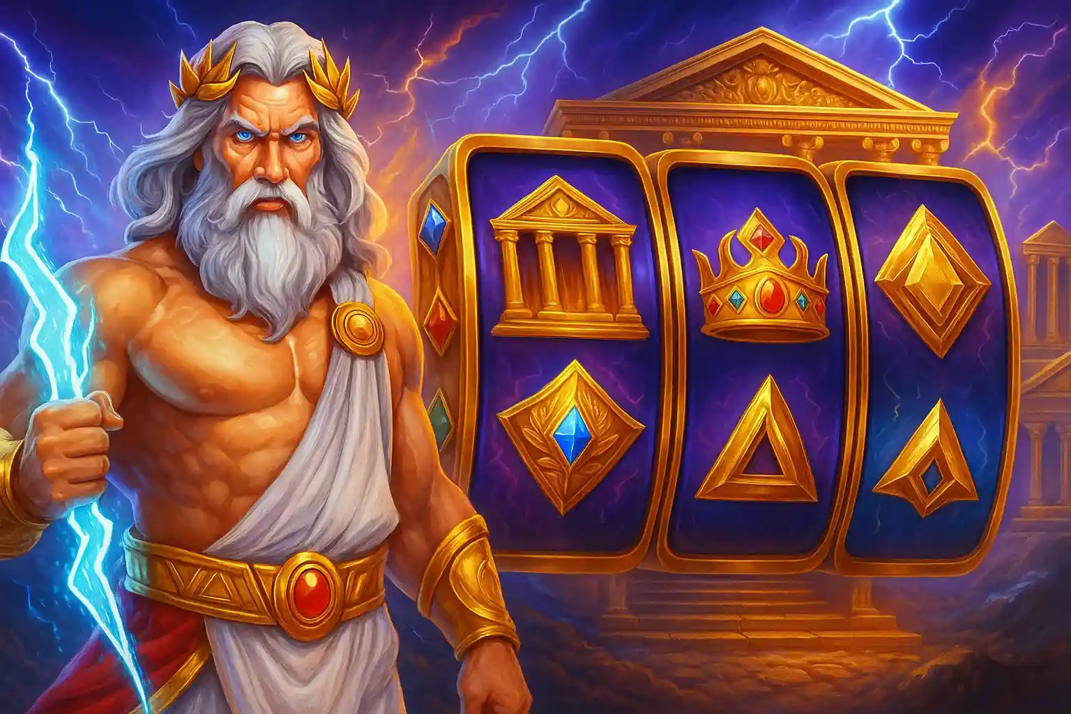 Zeus Greek mythology themed slot machine with thunder and lightning symbols